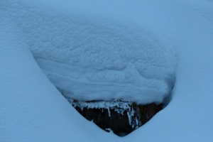 Die verschiedenen Schneeschichten sind gut zu erkennen. Das sind ca. 60 cm!