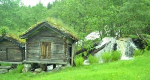 Herrlich bewachsene Schuppen im Fjell (=Gebirge)