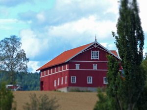 Schøner Bauernhof bei der Heddal Stabkirche