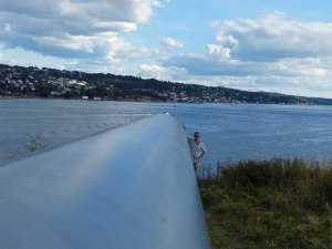 ... indem er das Flagschiff, den Kreuzer "Bluecher" mit einigen gutplazierten Schuessen ...