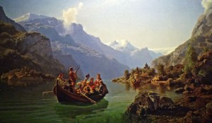Berühmte Norwegische Gemälde: "Die Brautfahrt" (Hochzeitstour über den Fjord)