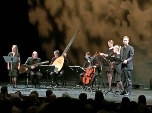 Ensemble Freithoff. Von rechts: Daniel Sæther kontratenor, Maria Kornelia Lund fiolin, Caroline Eidsten Dahl blokkfløyter, Jadran Duncomb teorbe og gambe, Vegard Lund teorbe og  Helene Wold sopran